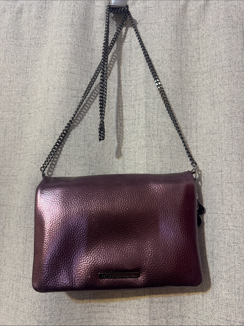 Metallic Plum Leather Crossbody Bag - Unbranded
